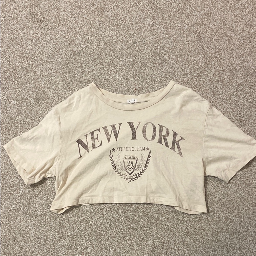 Garage Beige Graphic Crop T-Shirt